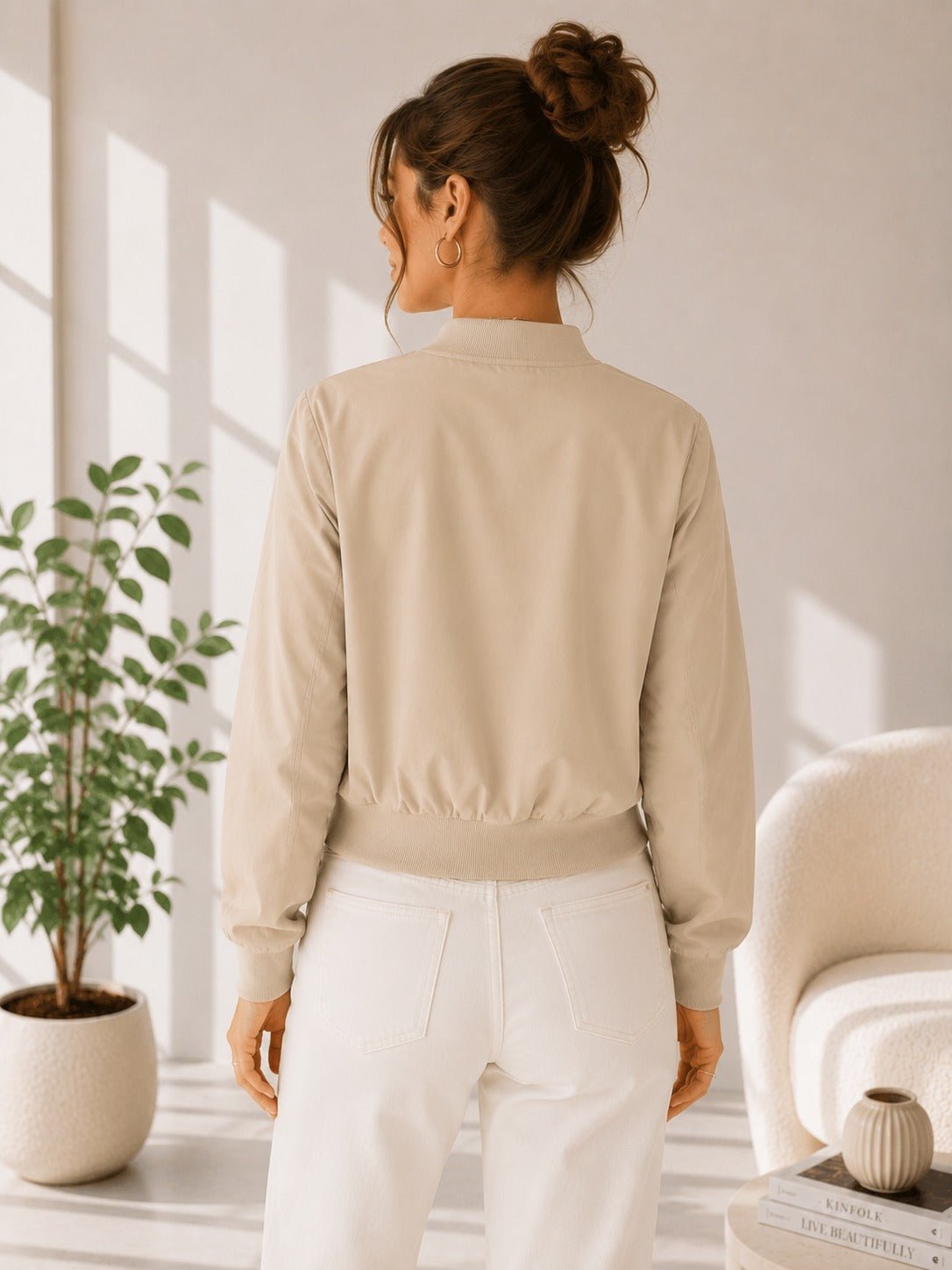 Ladies New Feeling Front Pocket Crop Jacket-Stone - StylePhase SA