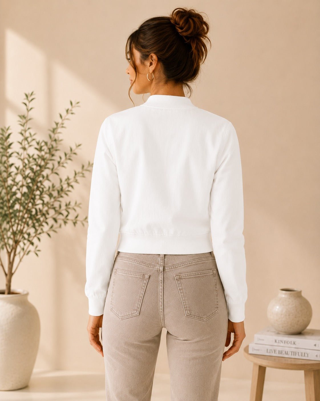 Ladies New Feeling Front Pocket Crop Jacket-White - StylePhase SA