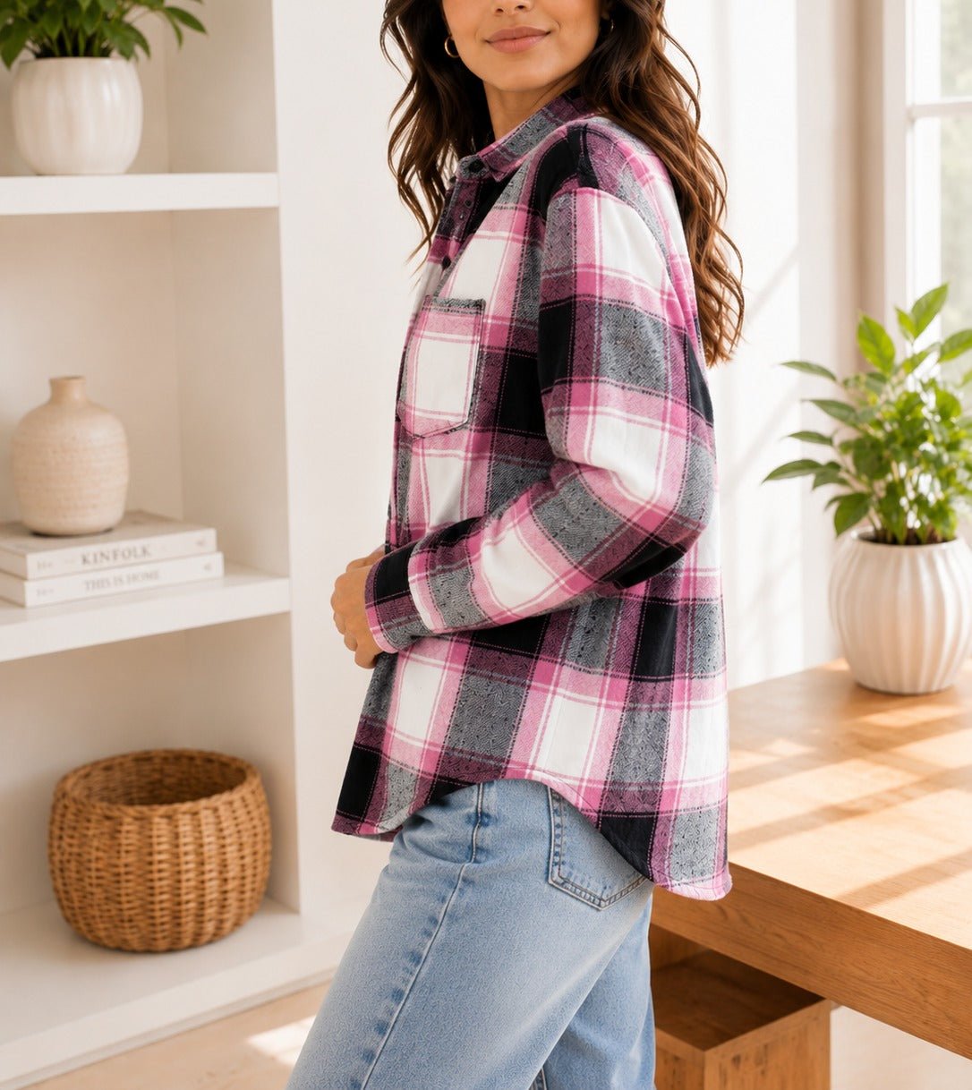 Ladies New Feeling Fur Lined Shacket- Pink And White - StylePhase SA