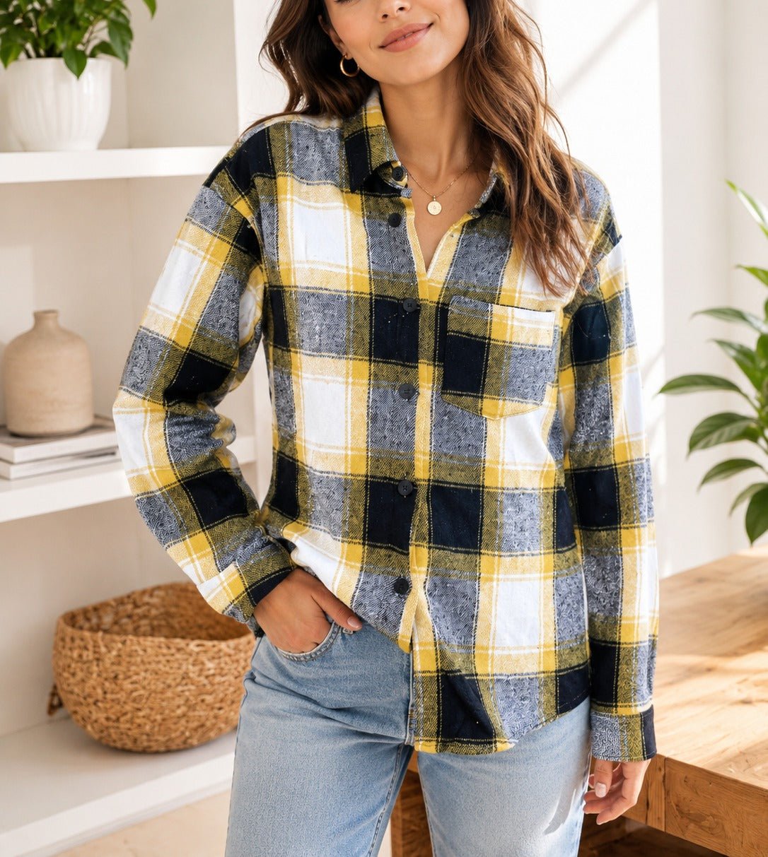 Ladies New Feeling Fur Lined Shacket- Yellow And White - StylePhase SA