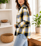 Ladies New Feeling Fur Lined Shacket- Yellow And White - StylePhase SA
