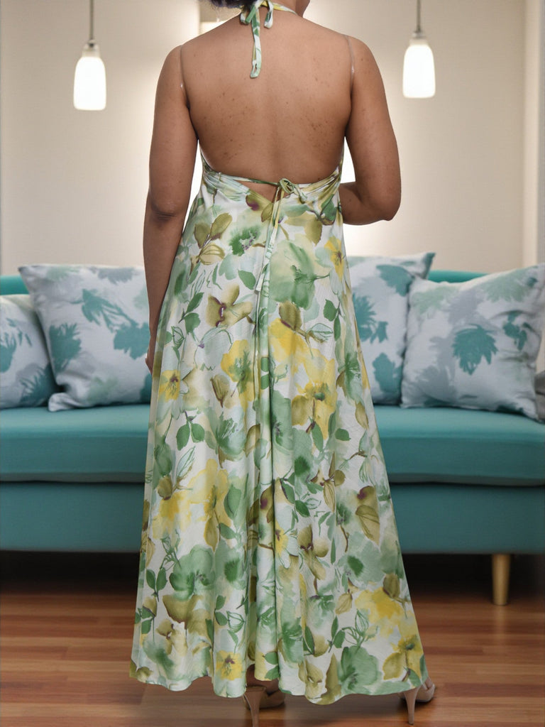 Ladies New Feeling Green Floral Tie Back Dress - StylePhase SA