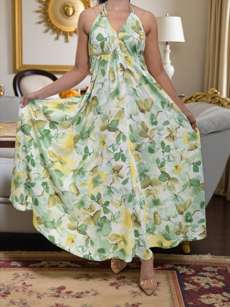 Ladies New Feeling Green Floral Tie Back Dress - StylePhase SA