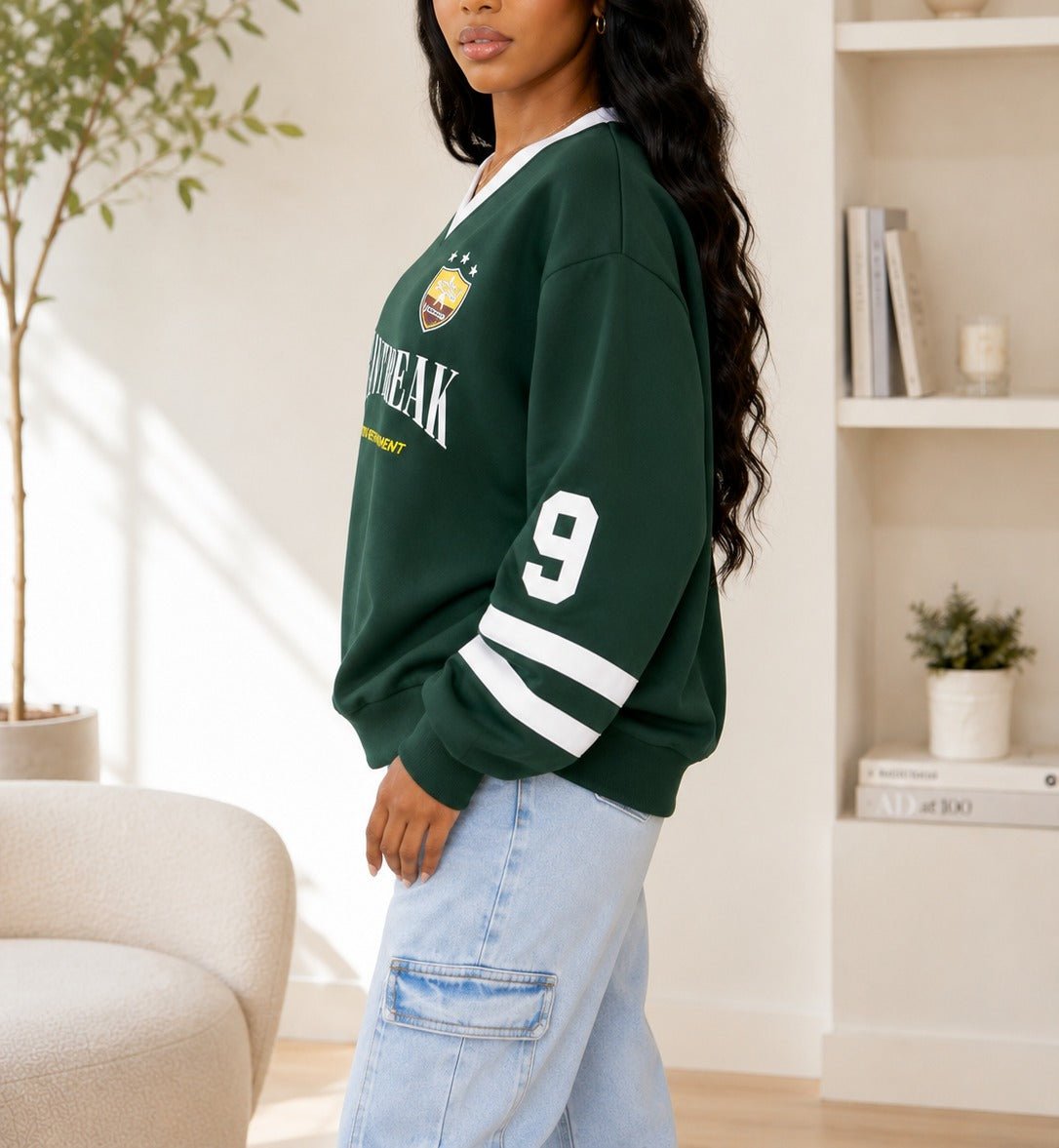 Ladies New Feeling Green Long Sleeve V-Neck Sweatshirt - StylePhase SA