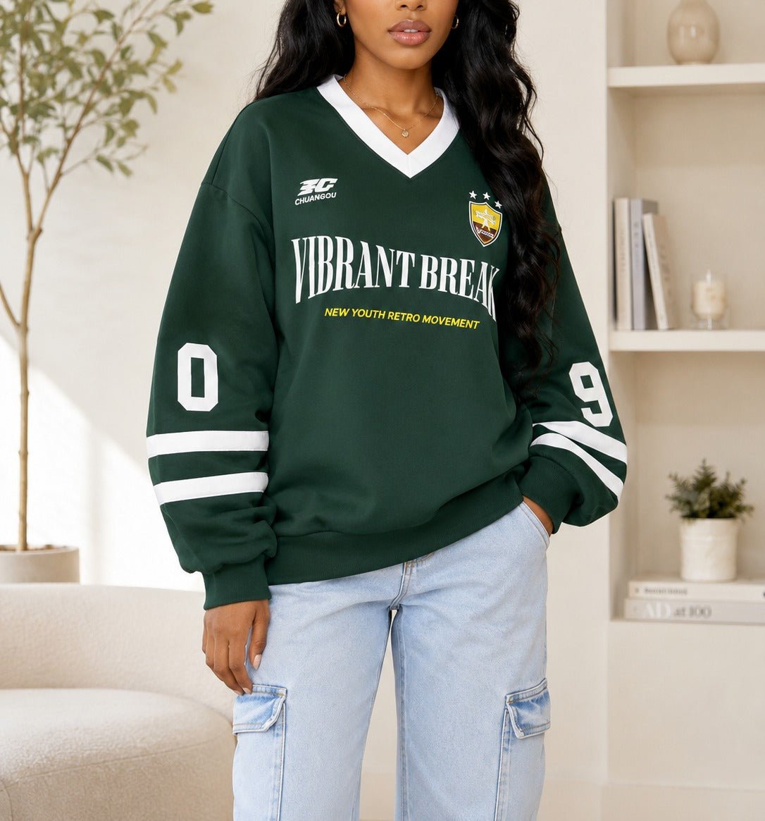 Ladies New Feeling Green Long Sleeve V-Neck Sweatshirt - StylePhase SA