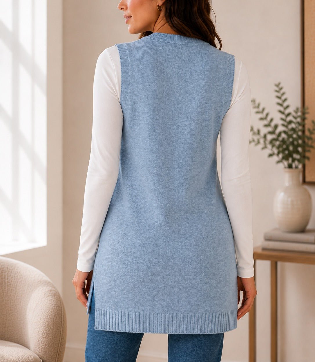 Ladies New Feeling Jersey Sleeveless Cardigan- Baby Blue - StylePhase SA