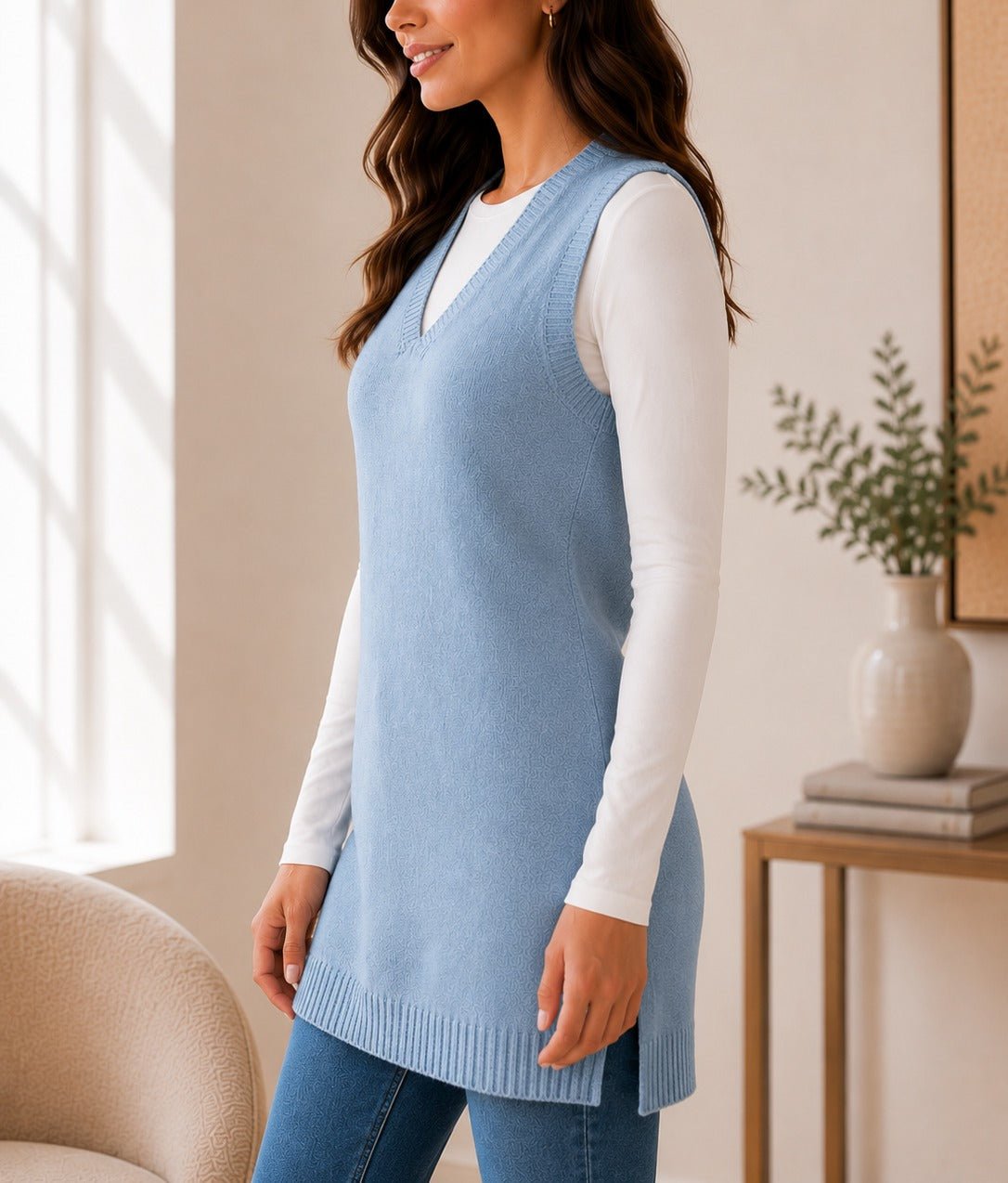 Ladies New Feeling Jersey Sleeveless Cardigan- Baby Blue - StylePhase SA