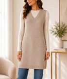 Ladies New Feeling Jersey Sleeveless Cardigan-Biege - StylePhase SA