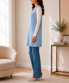Ladies New Feeling Jersey Sleeveless Cardigan-Blue - StylePhase SA