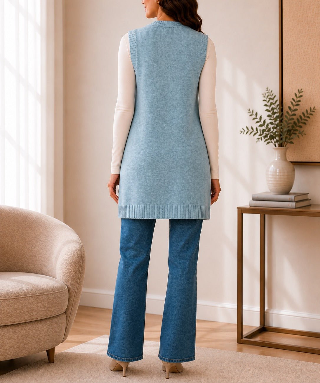 Ladies New Feeling Jersey Sleeveless Cardigan-Blue - StylePhase SA