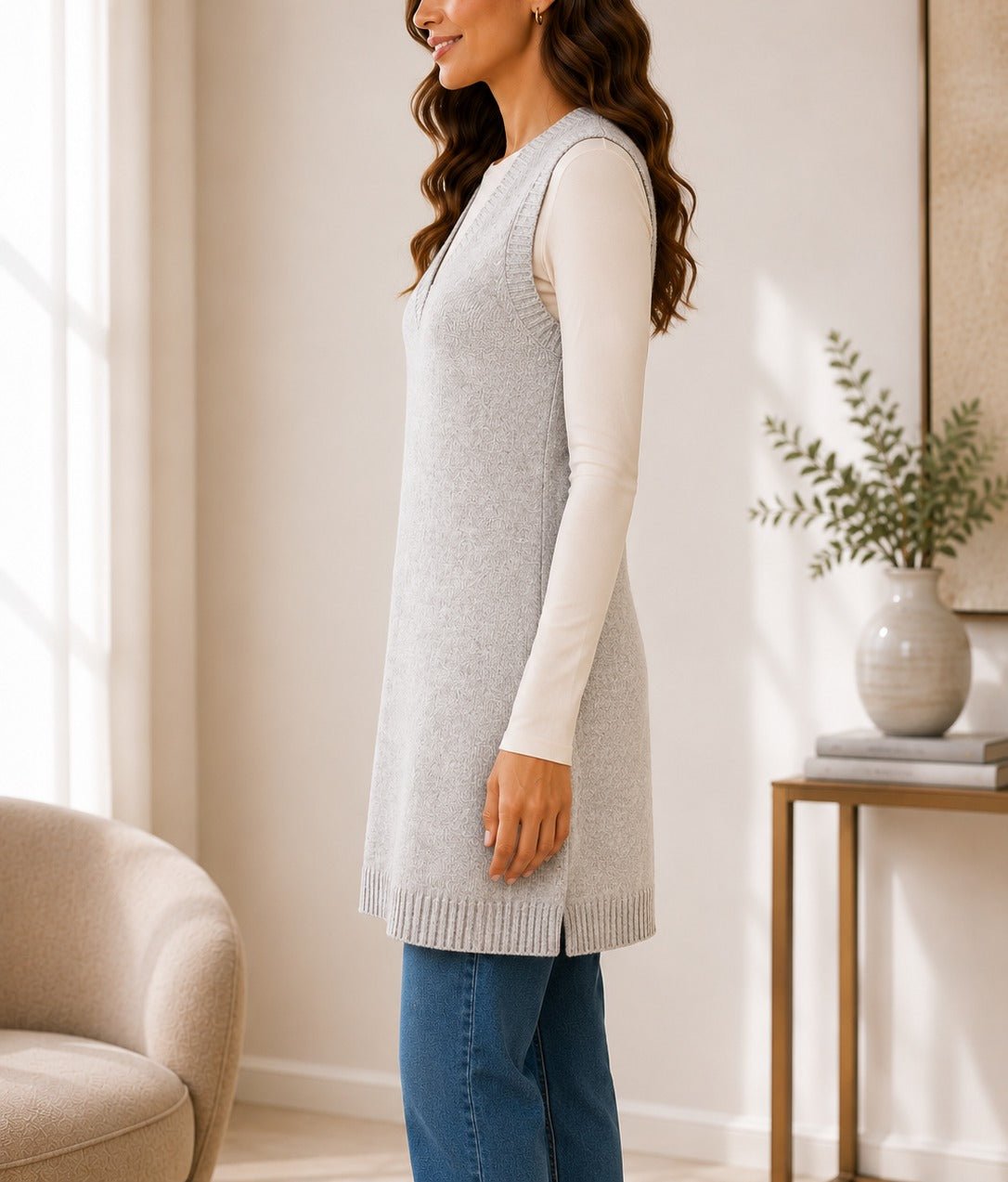 Ladies New Feeling Jersey Sleeveless Cardigan- Grey - StylePhase SA