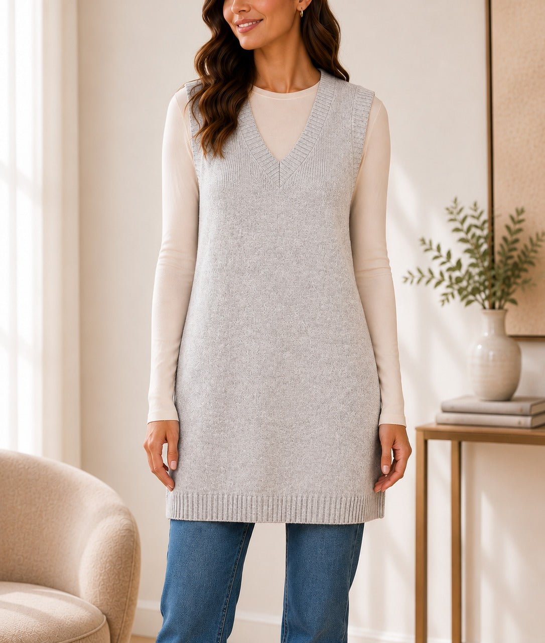Ladies New Feeling Jersey Sleeveless Cardigan- Grey - StylePhase SA