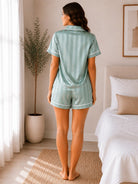 Ladies New Feeling Light Green Stripe Satin Pyjama Set - StylePhase SA