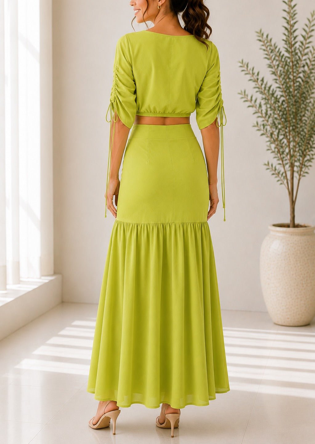Ladies New Feeling lime Ruche Two Piece Set - StylePhase SA