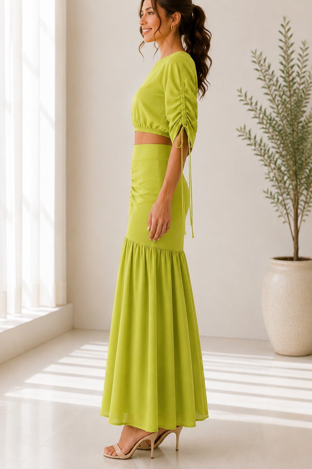 Ladies New Feeling lime Ruche Two Piece Set - StylePhase SA