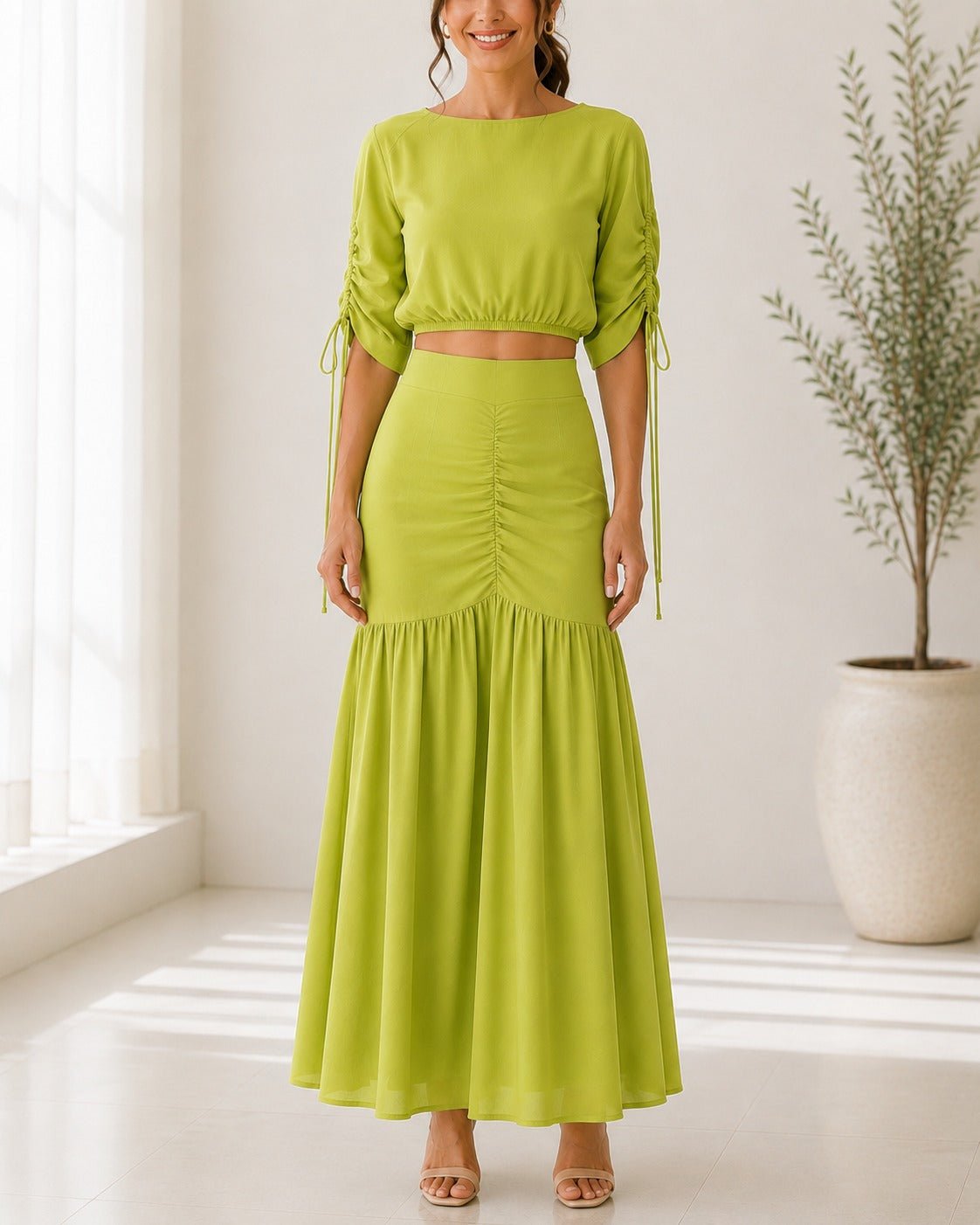 Ladies New Feeling lime Ruche Two Piece Set - StylePhase SA