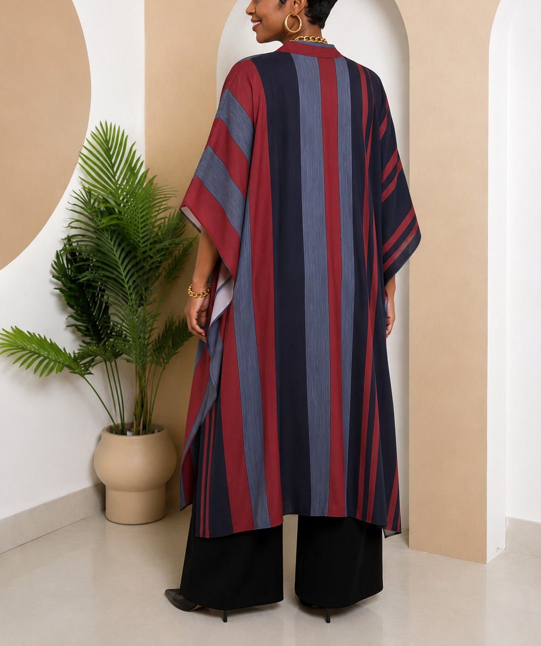 Ladies New Feeling Long kimono-Maroon Stripe - StylePhase SA
