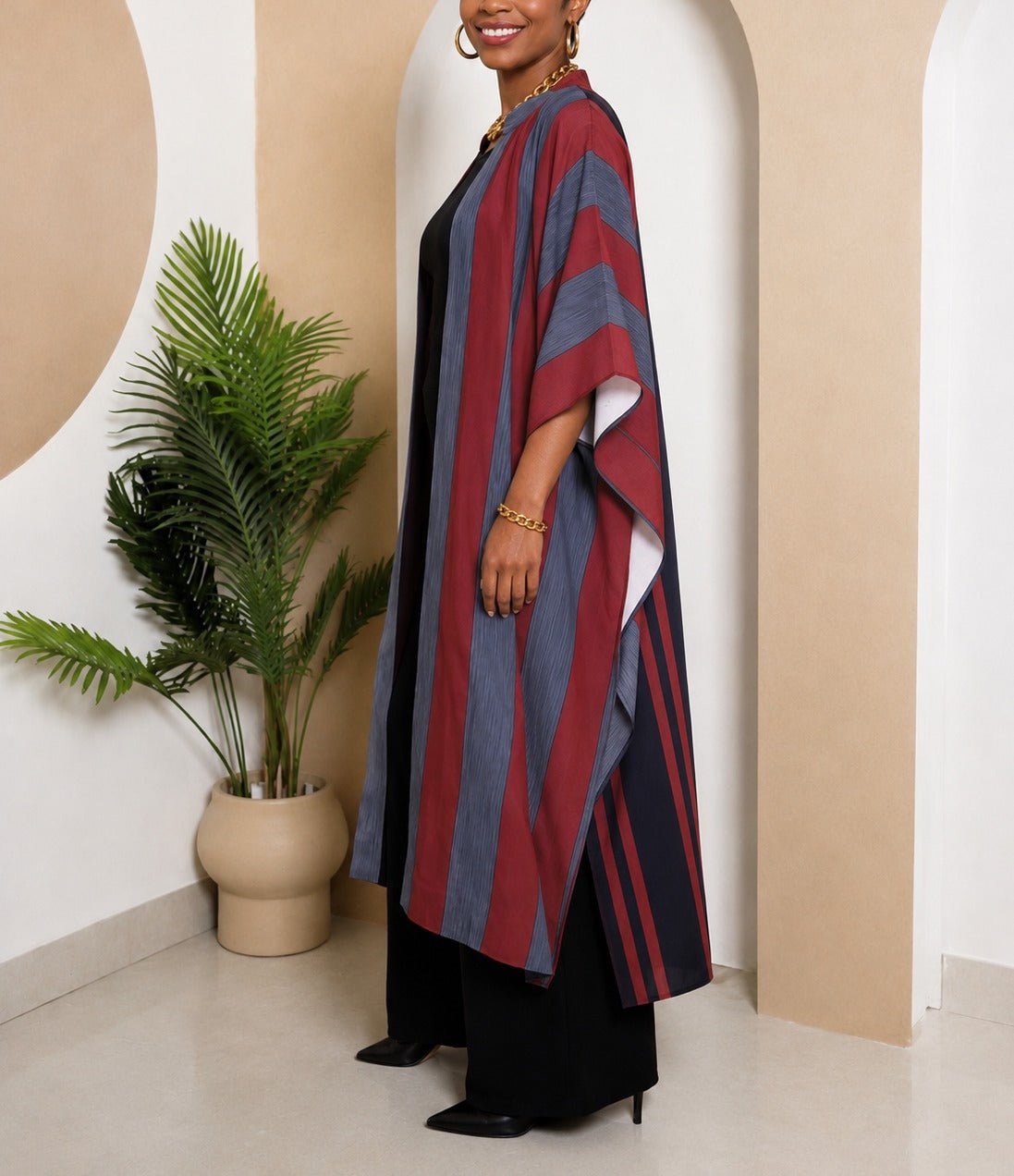 Ladies New Feeling Long kimono-Maroon Stripe - StylePhase SA
