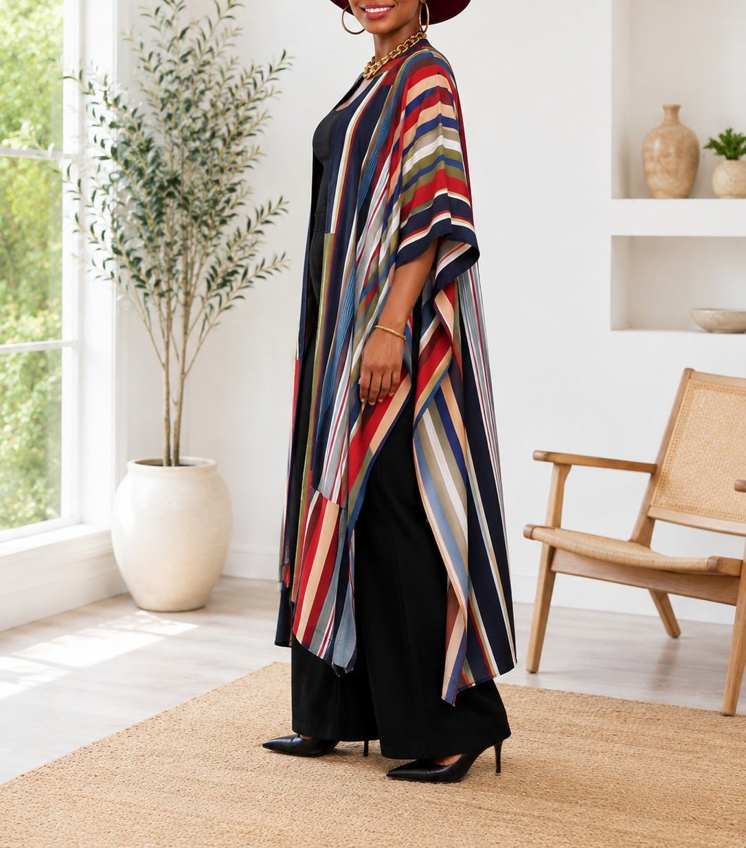 Ladies New Feeling Long kimono-Multi Color Stripe - StylePhase SA