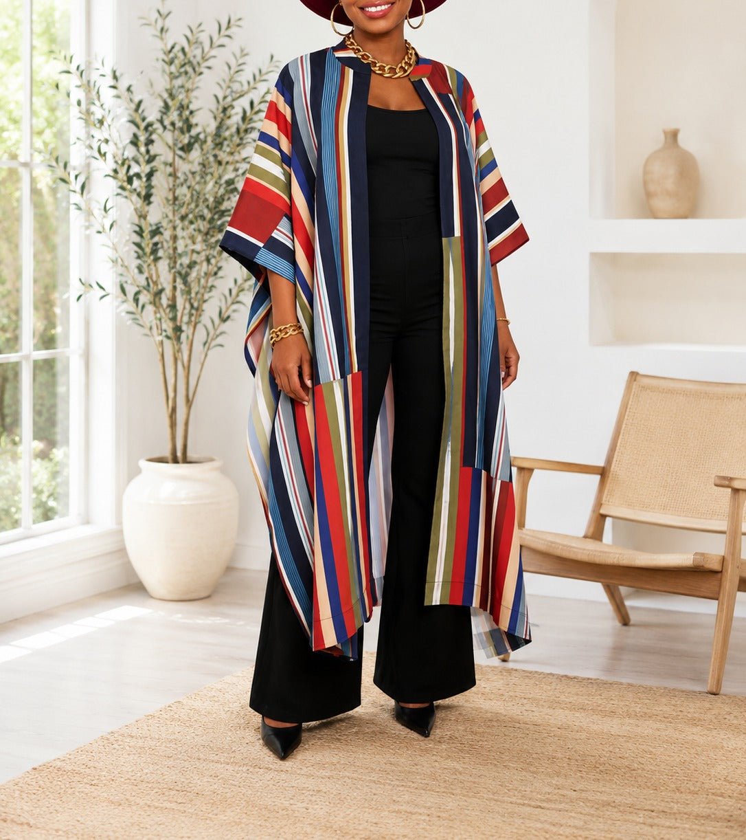 Ladies New Feeling Long kimono-Multi Color Stripe - StylePhase SA