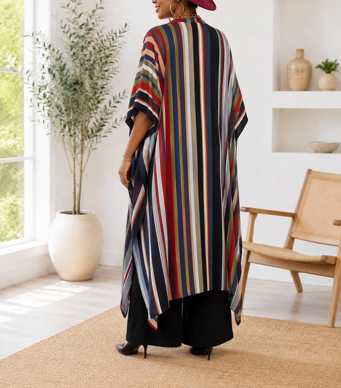 Ladies New Feeling Long kimono-Multi Color Stripe - StylePhase SA