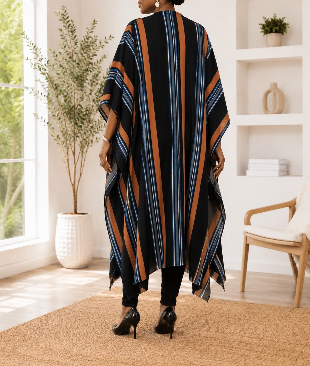 Ladies New Feeling Long kimono-Navy Stripe - StylePhase SA