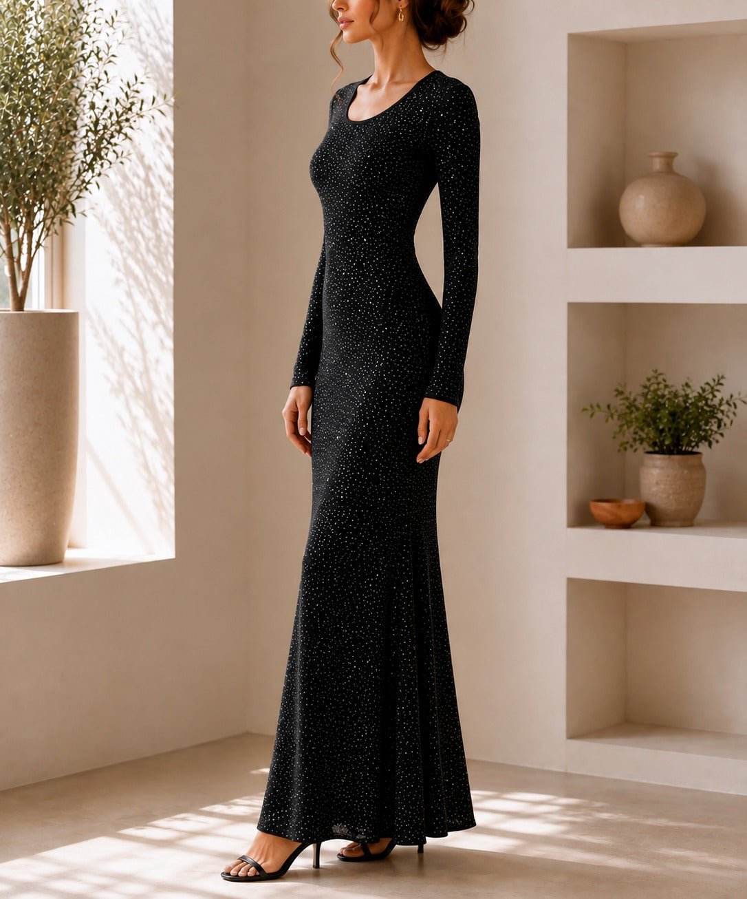 Ladies New Feeling Long Sleeve Embossed Dress-Black - StylePhase SA