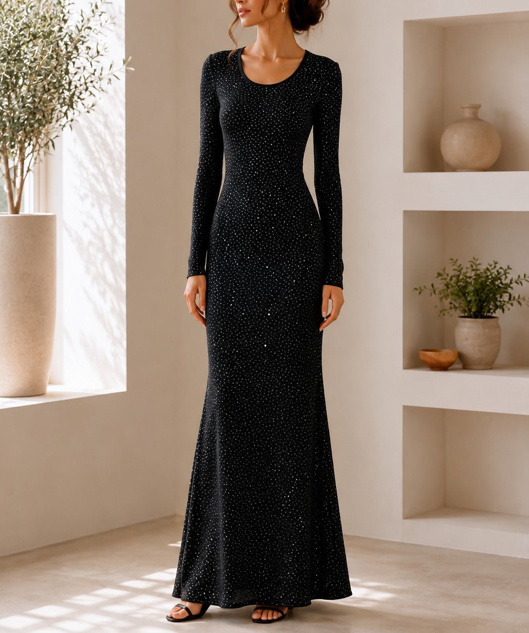 Ladies New Feeling Long Sleeve Embossed Dress-Black - StylePhase SA