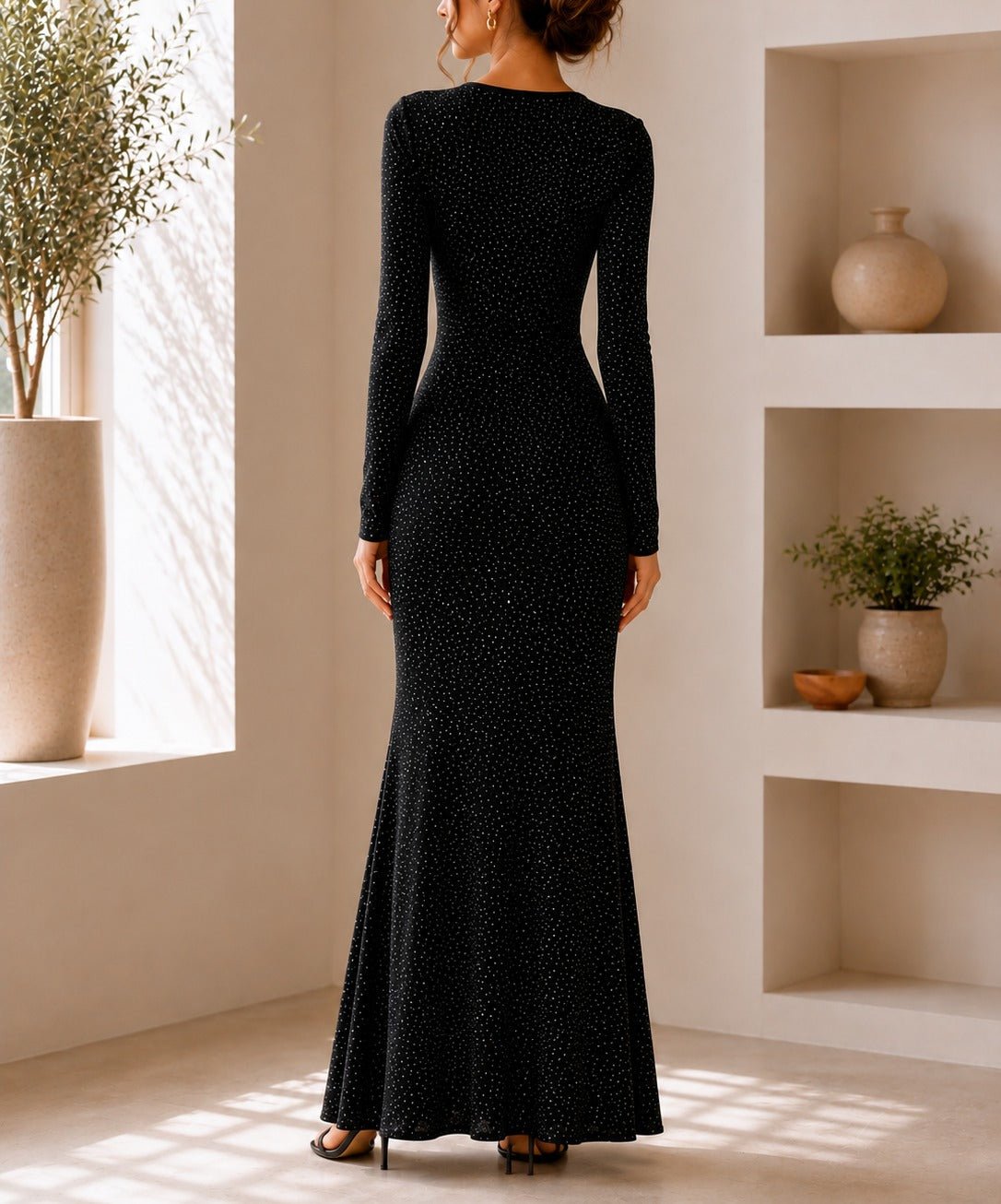 Ladies New Feeling Long Sleeve Embossed Dress-Black - StylePhase SA