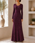 Ladies New Feeling Long Sleeve Embossed Dress-Maroon - StylePhase SA