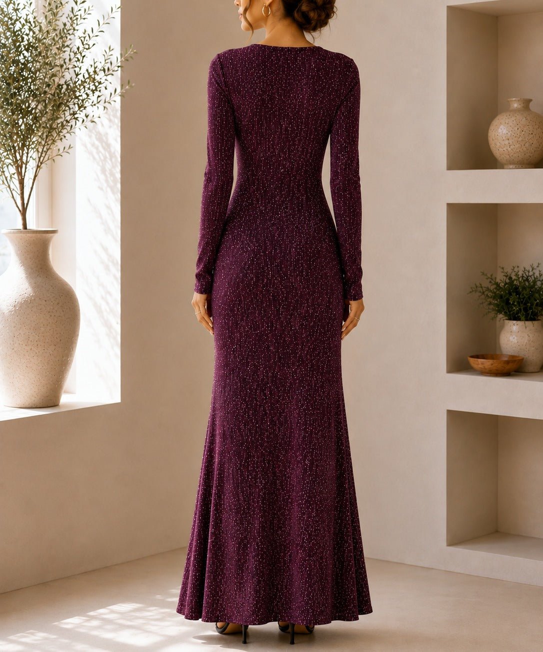 Ladies New Feeling Long Sleeve Embossed Dress-Maroon - StylePhase SA