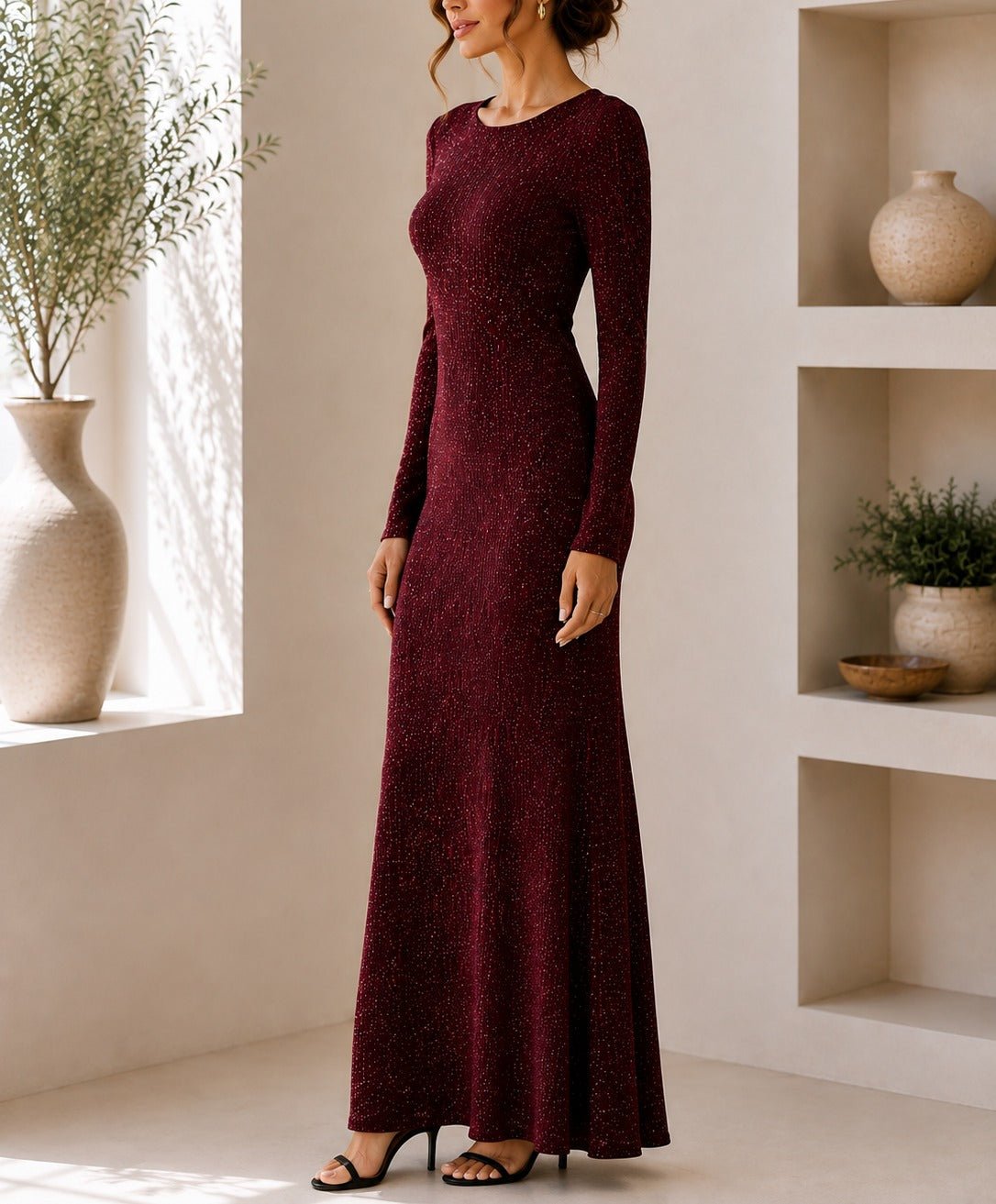 Ladies New Feeling Long Sleeve Embossed Dress-Red - StylePhase SA