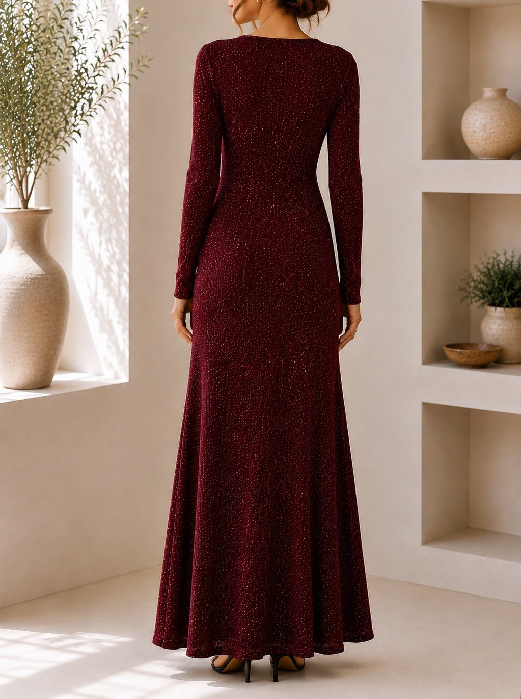 Ladies New Feeling Long Sleeve Embossed Dress-Red - StylePhase SA