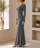 Ladies New Feeling Long Sleeve Embossed Dress-Silver - StylePhase SA