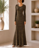 Ladies New Feeling Long Sleeve Embossed Dress-Yellow Gold - StylePhase SA