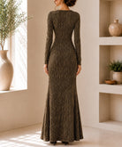 Ladies New Feeling Long Sleeve Embossed Dress-Yellow Gold - StylePhase SA