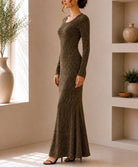 Ladies New Feeling Long Sleeve Embossed Dress-Yellow Gold - StylePhase SA