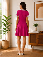 Ladies New Feeling Magenta V-Neck Mini Dress - StylePhase SA