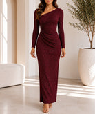 Ladies New Feeling Maroon Rhinestone Ruched Maxi Dress - StylePhase SA