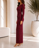 Ladies New Feeling Maroon Rhinestone Ruched Maxi Dress - StylePhase SA