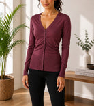 Ladies New Feeling Maroon V Neck Button Jersey - StylePhase SA