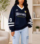 Ladies New Feeling Navy Long Sleeve V-Neck Sweatshirt - StylePhase SA