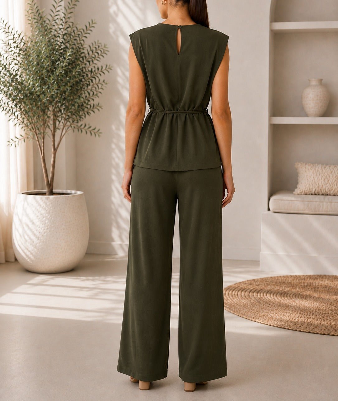 Ladies New Feeling Olive Buckle Detail Sleeveless Two-Piece Set - StylePhase SA
