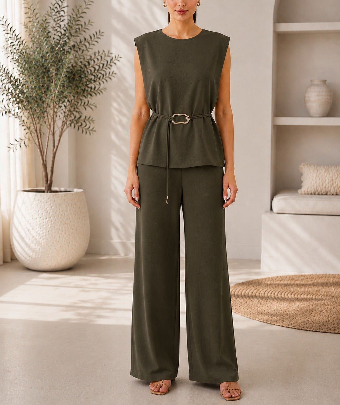 Ladies New Feeling Olive Buckle Detail Sleeveless Two-Piece Set - StylePhase SA