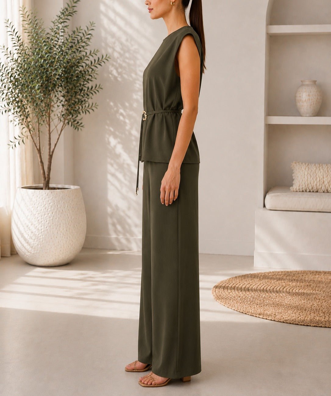 Ladies New Feeling Olive Buckle Detail Sleeveless Two-Piece Set - StylePhase SA