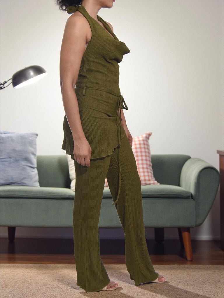 Ladies New Feeling Olive Cowl Neck Two Piece Set - StylePhase SA
