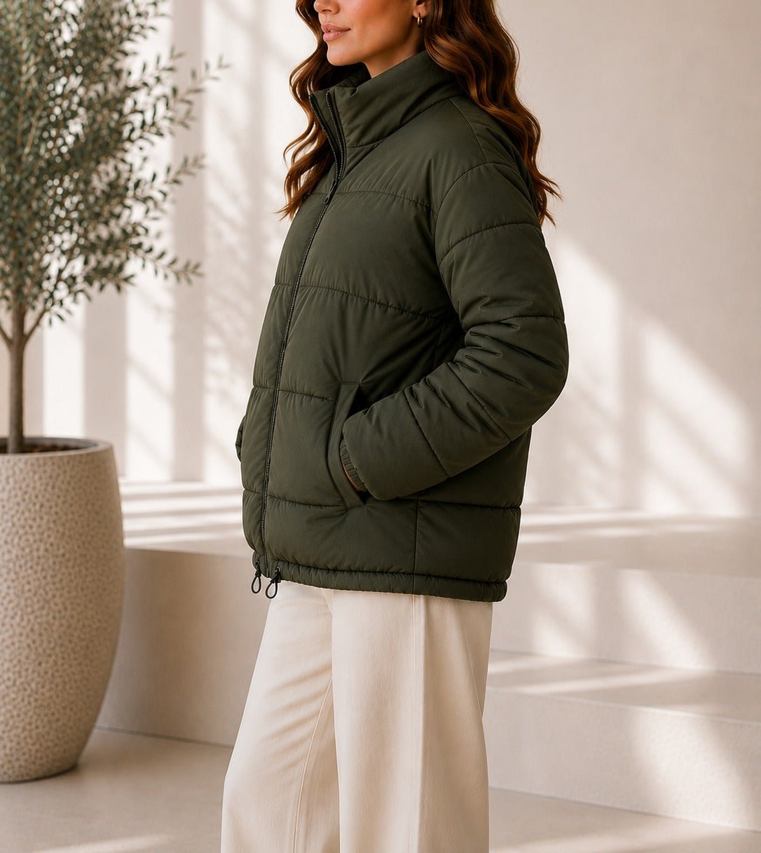 Ladies New Feeling Olive Puffer Jacket - StylePhase SA