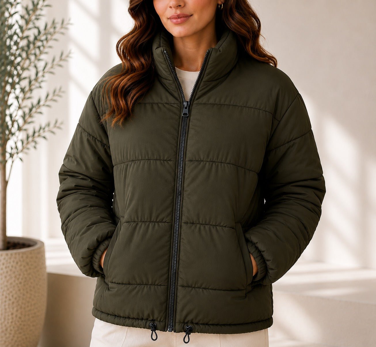 Ladies New Feeling Olive Puffer Jacket - StylePhase SA
