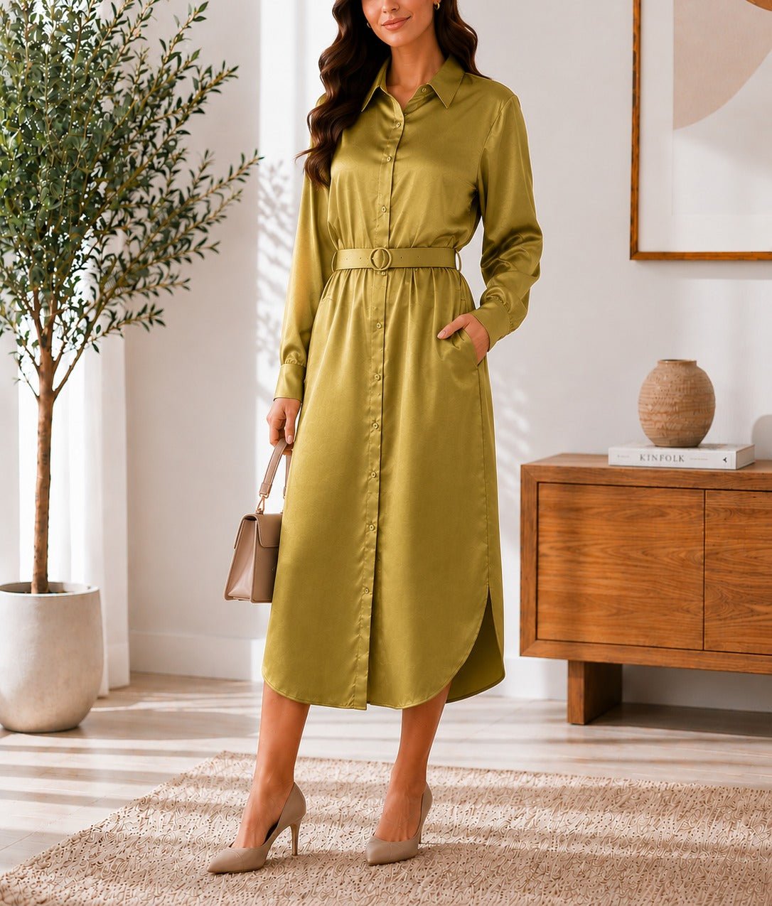 Ladies New Feeling Olive Shirtdress - StylePhase SA
