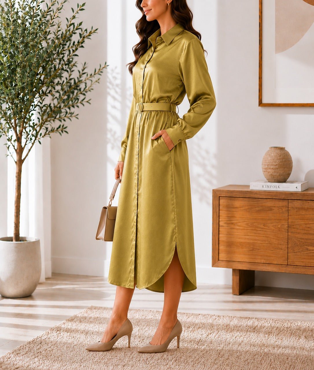 Ladies New Feeling Olive Shirtdress - StylePhase SA